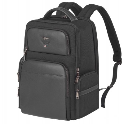 Aeronautica Militare AM-534 Τσάντα Πλάτης Backpack Δέρμα με Ύφασμα Μαύρη